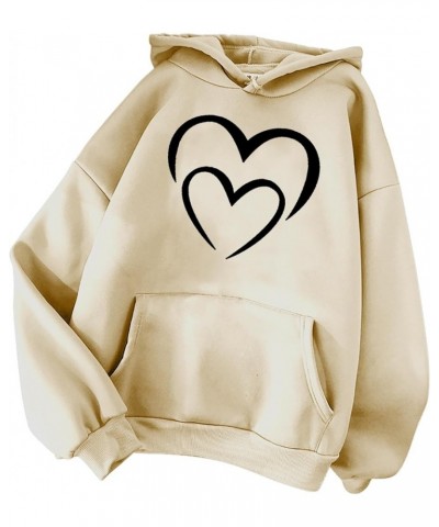 Women's Hoodies Pullover Cute Heart Sweatshirts Casual Long Sleeve Tops Kangaroo Pocket Sweatshirt for Teen Girl 04 beige $3....