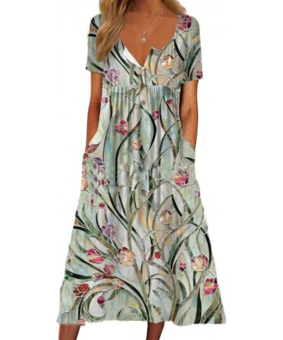 Women's Short Sleeve Boho Floral Print Maxi Dress Summer V Neck Casual Loose Dress with Pockets Bohemian 15 $17.15 Dresses