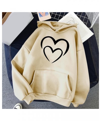 Women's Hoodies Pullover Cute Heart Sweatshirts Casual Long Sleeve Tops Kangaroo Pocket Sweatshirt for Teen Girl 04 beige $3....