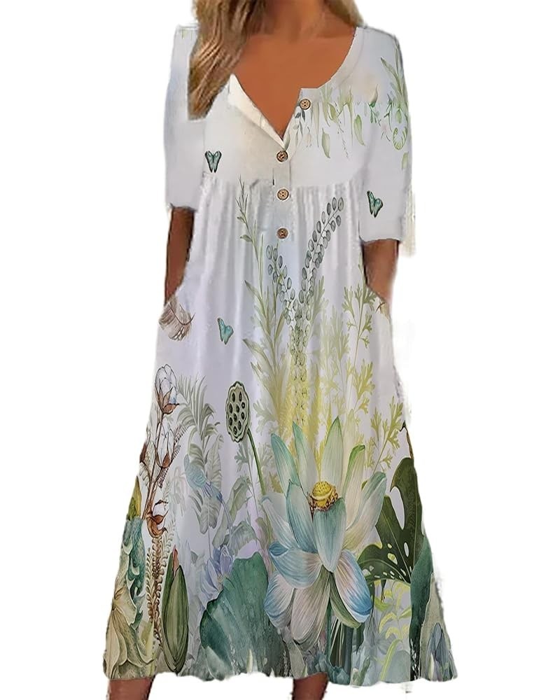 Women's Plus Size Boho Floral Print Maxi Dresses Summer Short Sleeve V Neck Casual Loose Dress with Pockets Bohemian7 $17.15 ...