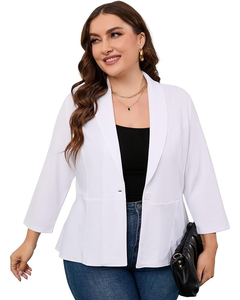 Women Plus Size Button Casual Blazer Open Front 3/4 Sleeves Work Office Blazer Jacket White 3/4 Sleeves $12.50 Suits