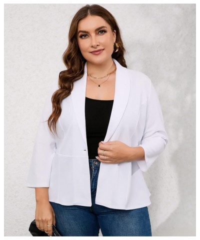 Women Plus Size Button Casual Blazer Open Front 3/4 Sleeves Work Office Blazer Jacket White 3/4 Sleeves $12.50 Suits