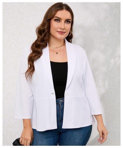 Women Plus Size Button Casual Blazer Open Front 3/4 Sleeves Work Office Blazer Jacket White 3/4 Sleeves $12.50 Suits