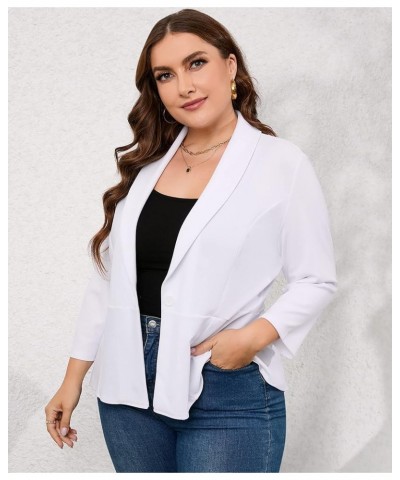 Women Plus Size Button Casual Blazer Open Front 3/4 Sleeves Work Office Blazer Jacket White 3/4 Sleeves $12.50 Suits