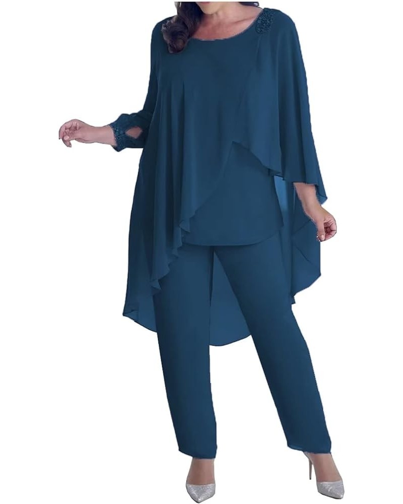 Women's 2 Pieces Mother of The Bride Pant Suits Plus Size Mother of Groom Dresses for Wedding with Sleeves Teal $43.56 Suits