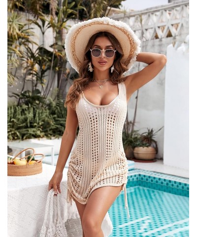 Womens Crochet Cover Up Swimsuit Beach Dress Pool Cover Ups Sexy Cute Drawstring Bathing Suit Beige $17.27 Swimsuits