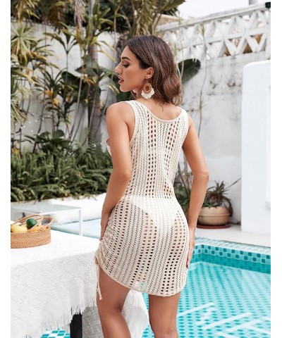 Womens Crochet Cover Up Swimsuit Beach Dress Pool Cover Ups Sexy Cute Drawstring Bathing Suit Beige $17.27 Swimsuits