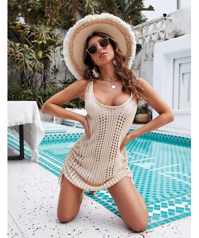 Womens Crochet Cover Up Swimsuit Beach Dress Pool Cover Ups Sexy Cute Drawstring Bathing Suit Beige $17.27 Swimsuits