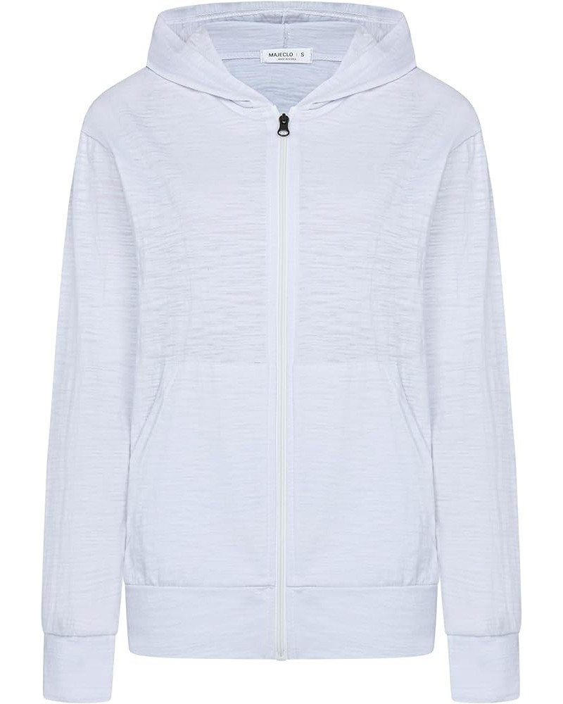 Women's Thin Slub Lightweight Summer Zip Up Hoodie Slub White $11.86 Hoodies & Sweatshirts