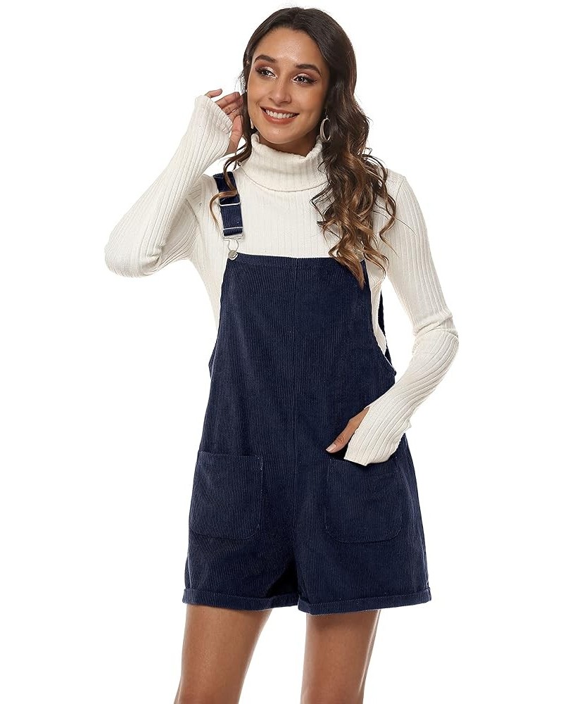 Corduroy Short Overalls Women Adjustable Strap Cute Romper Jumpsuit Shotall Navyblue $9.17 Overalls