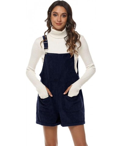 Corduroy Short Overalls Women Adjustable Strap Cute Romper Jumpsuit Shotall Navyblue $9.17 Overalls