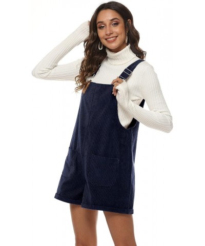 Corduroy Short Overalls Women Adjustable Strap Cute Romper Jumpsuit Shotall Navyblue $9.17 Overalls