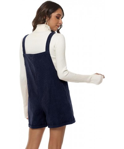 Corduroy Short Overalls Women Adjustable Strap Cute Romper Jumpsuit Shotall Navyblue $9.17 Overalls