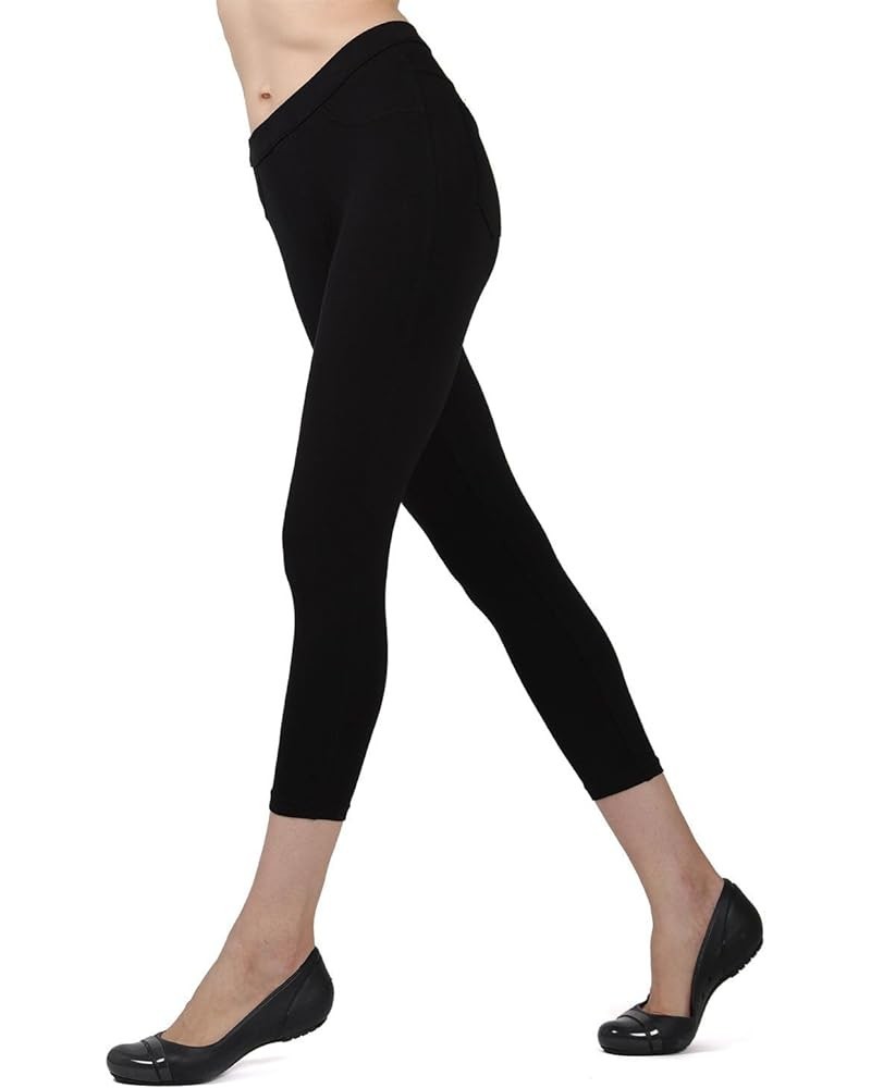 Liscia French Terry Cotton Capri Leggings Black $19.07 Others