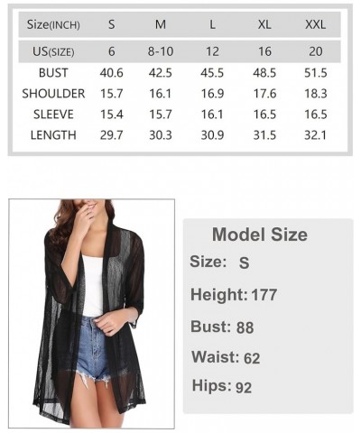 Women Casual 3/4 Sleeve Sheer Open Front Cardigan Sweater Kimono Black-1 $14.25 Sweaters