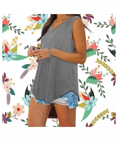 Summer Women V Neck Basic Solid Color Casual Flowy Summer Sleeveless Tank Tops Gray $15.88 Tanks