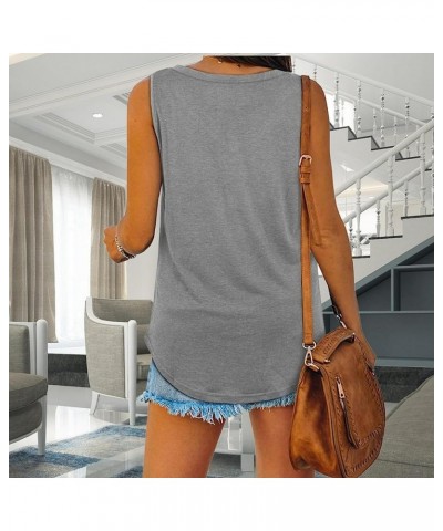 Summer Women V Neck Basic Solid Color Casual Flowy Summer Sleeveless Tank Tops Gray $15.88 Tanks