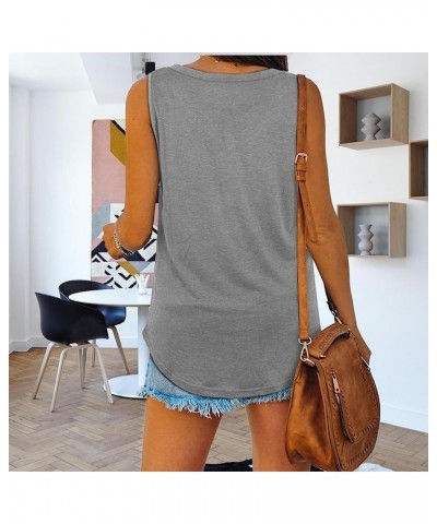 Summer Women V Neck Basic Solid Color Casual Flowy Summer Sleeveless Tank Tops Gray $15.88 Tanks