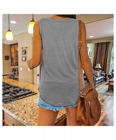 Summer Women V Neck Basic Solid Color Casual Flowy Summer Sleeveless Tank Tops Gray $15.88 Tanks