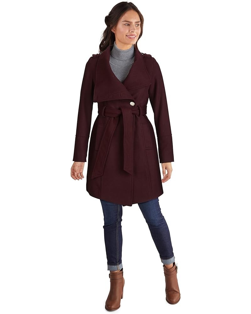 Wool Jackets for Women, Mid-Weight Coat with Adjustable Belt Wine $39.07 Coats