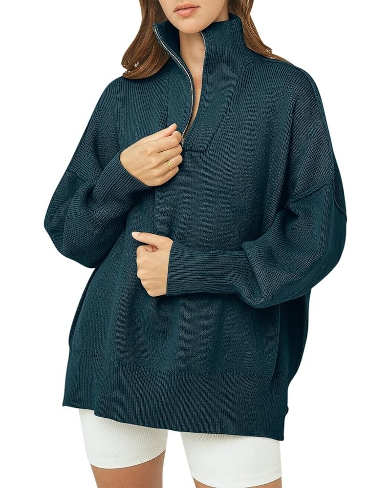 Women's Oversized Sweater 2023 Fashion Long Sleeve Quarter Zipper Collar Drop Shoulder Slouchy Pullover Tops Deep Blue $20.70...