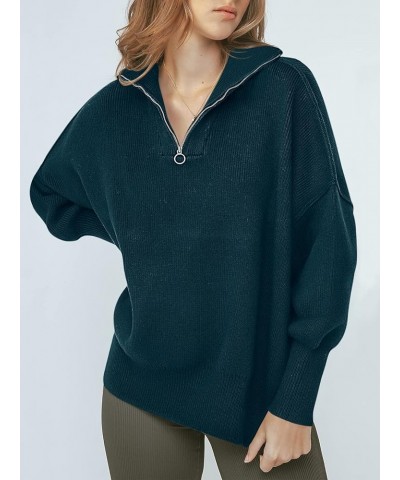 Women's Oversized Sweater 2023 Fashion Long Sleeve Quarter Zipper Collar Drop Shoulder Slouchy Pullover Tops Deep Blue $20.70...