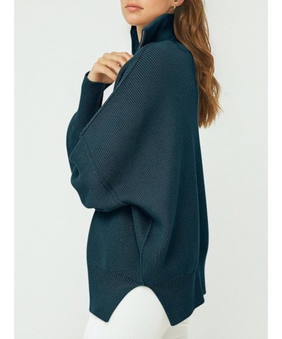 Women's Oversized Sweater 2023 Fashion Long Sleeve Quarter Zipper Collar Drop Shoulder Slouchy Pullover Tops Deep Blue $20.70...