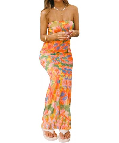 Maxi Skirt Sets Women 2 Piece Outfits Sexy Strapless Crop Tube Top Bodycon Long Skirts Y2K Skirt Set Beachwear Floral-orange ...