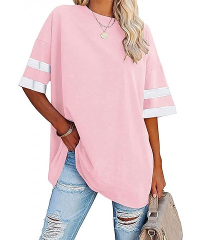 Womens Oversized Tees Striped Short Sleeve Crewneck Casual Pullover Loose Colorblock Blouse Tops A-crewneck Light Pink $10.00...