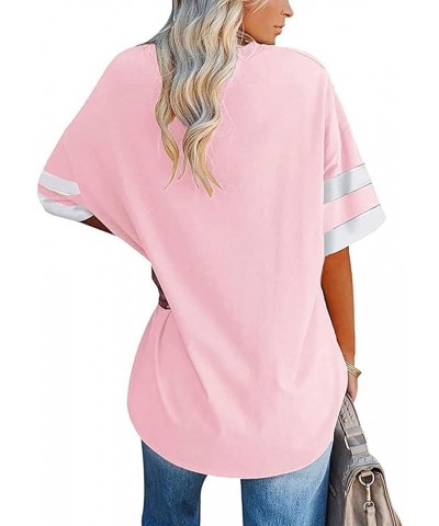 Womens Oversized Tees Striped Short Sleeve Crewneck Casual Pullover Loose Colorblock Blouse Tops A-crewneck Light Pink $10.00...