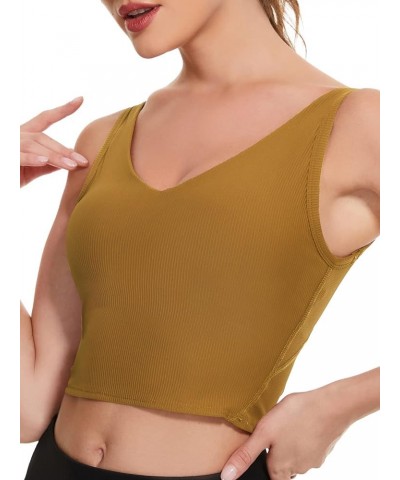 Longline Sports Bra Tank Top Bra Top for Women Seamless Sports Bra Ribbed Workout Tops Padded Crop Top Fitness Yoga A Copper ...