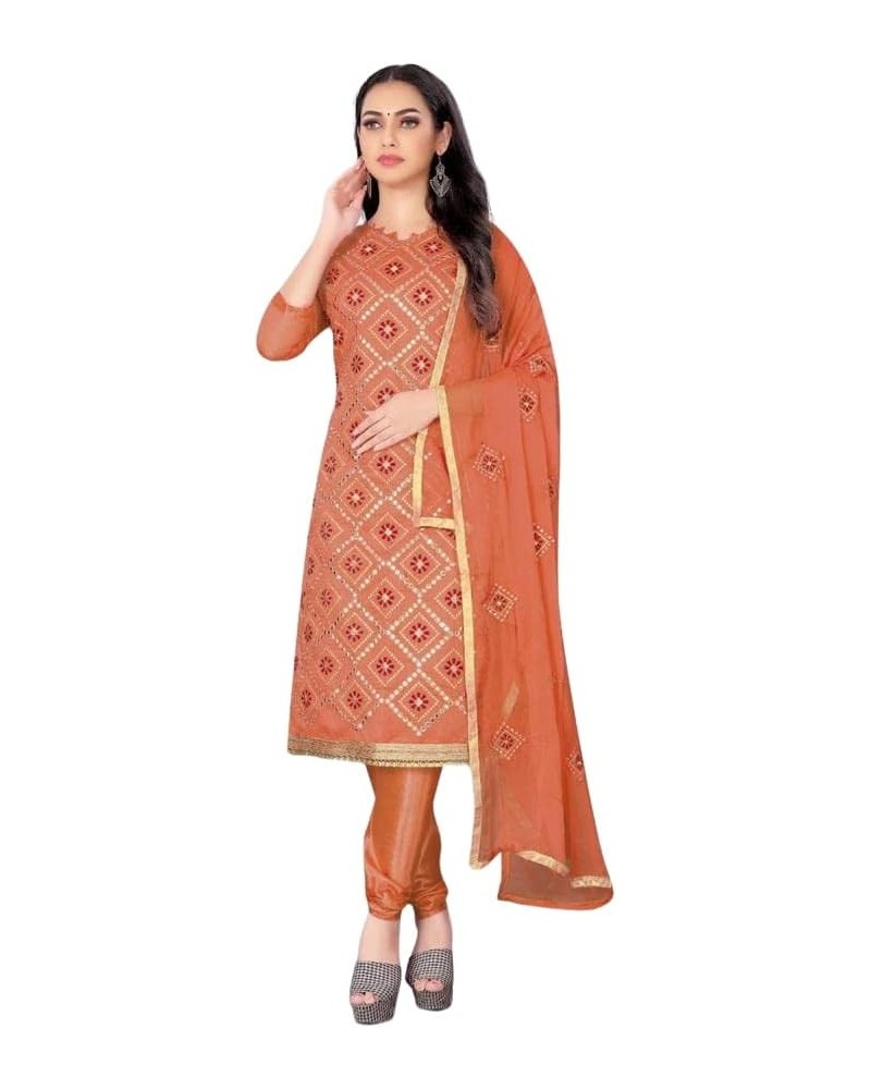 Indian Traditional Bandhani or Phulkari Mirror Work Salwar Suit for Women Brown Orange201 $30.59 Suits