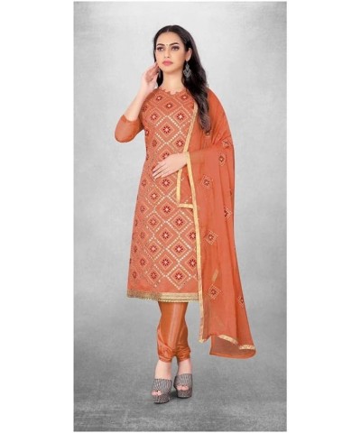 Indian Traditional Bandhani or Phulkari Mirror Work Salwar Suit for Women Brown Orange201 $30.59 Suits