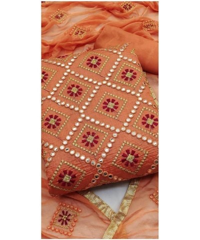 Indian Traditional Bandhani or Phulkari Mirror Work Salwar Suit for Women Brown Orange201 $30.59 Suits