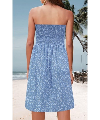 Strapless Dress for Women Summer Beach Boho Smocked Tube Top Dress Light Blue-floral $9.66 Swimsuits