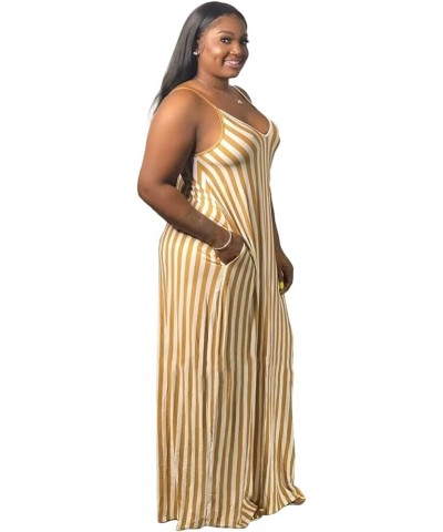 WOOSEN Womens Summer Suspender Maxi Dress Plus Size Striped Printed Sleeveless with Pockets and Belt 9183-orange Stripe $12.5...