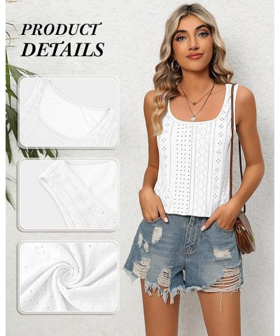 2 Pack Women's Tank Tops Eyelet Sleeveless Shirts Loose Fit U Neck Cami Shirts Spaghetti Strap Summer Casual Tops Black, Whit...