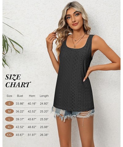 2 Pack Women's Tank Tops Eyelet Sleeveless Shirts Loose Fit U Neck Cami Shirts Spaghetti Strap Summer Casual Tops Black, Whit...