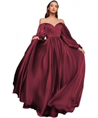 Long Sleeve Brdiesmaid Dresses for Wedding Off Shoulder Evening Gowns for Women Pleated Chiffon Prom Dresses CXL056 Wine Red ...