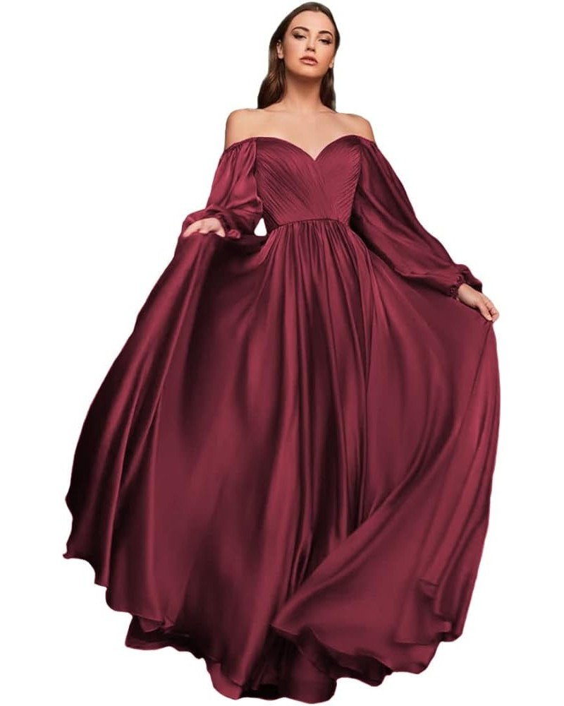 Long Sleeve Brdiesmaid Dresses for Wedding Off Shoulder Evening Gowns for Women Pleated Chiffon Prom Dresses CXL056 Wine Red ...