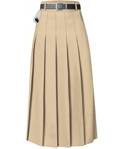 Women's Girls A-Line Long Pleated High Waist Fashion Skirt, School Uniform Cosplay Long - Khaki $10.50 Skirts