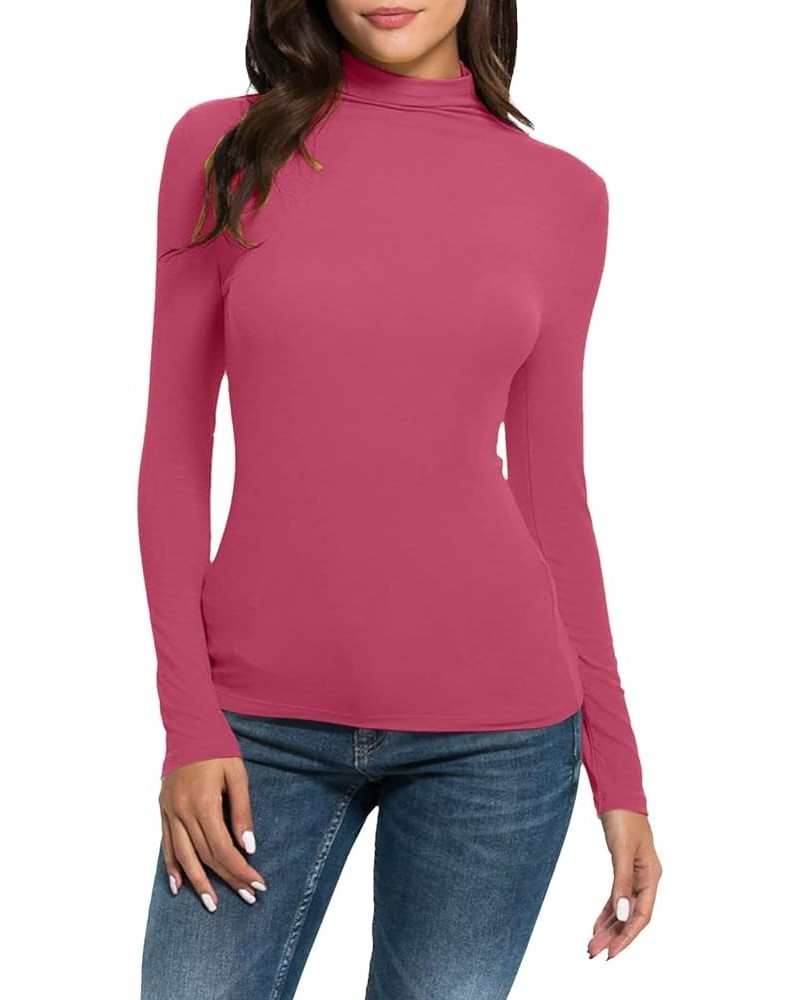 Women's Turtleneck Long Sleeve Shirts Stretch Fitted Underscrubs Basic Layering Slim Fit Soft Thermal Underwear Tops Hot Pink...