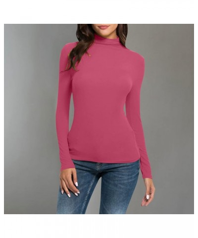 Women's Turtleneck Long Sleeve Shirts Stretch Fitted Underscrubs Basic Layering Slim Fit Soft Thermal Underwear Tops Hot Pink...