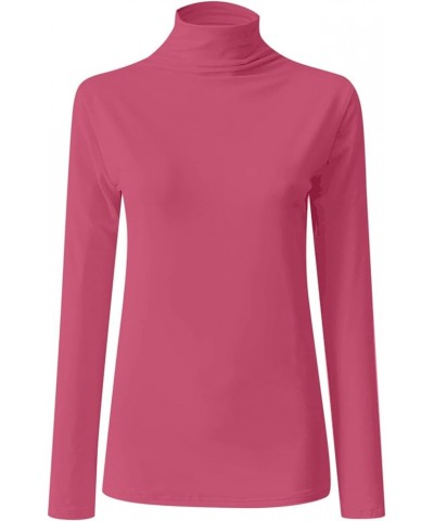 Women's Turtleneck Long Sleeve Shirts Stretch Fitted Underscrubs Basic Layering Slim Fit Soft Thermal Underwear Tops Hot Pink...