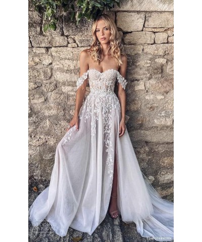 Women's Beach Spaghetti Strap Wedding Dresses for Bride 2024 Boho Long Lace Bridal Gowns for Wedding YMS041 W-ivory $70.38 Dr...