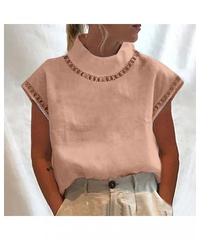 Womens Tops Dressy Casual Spring 2023 Fashion Casp Sleeve Linen Shirts High Neck Eyelet Summer t-Shirt Blouse K06-pink $9.79 ...