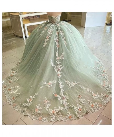 Princess Beaded Lace Quinceanera Dresses Ball Gown 2023 Strapless 3D Flowers Prom Dresses Puffy Sweet 15 16 Gown WZY75 Green ...