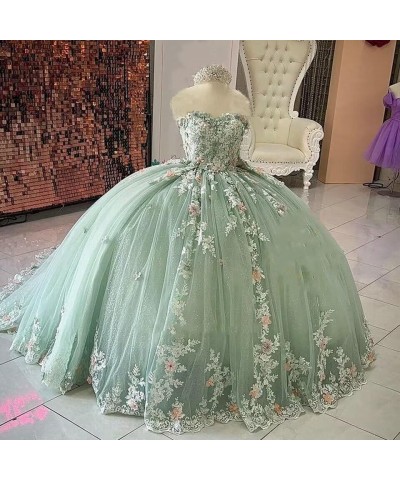 Princess Beaded Lace Quinceanera Dresses Ball Gown 2023 Strapless 3D Flowers Prom Dresses Puffy Sweet 15 16 Gown WZY75 Green ...