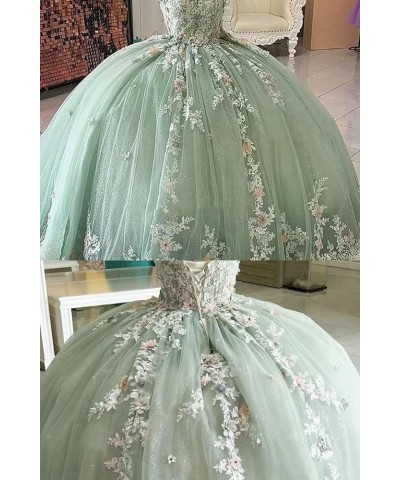 Princess Beaded Lace Quinceanera Dresses Ball Gown 2023 Strapless 3D Flowers Prom Dresses Puffy Sweet 15 16 Gown WZY75 Green ...