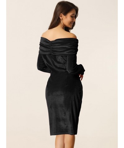 Women's Off Shoulder Velvet Dress Ruched Long Sleeve Party Cocktail Bodycon Dresses Black $13.64 Dresses